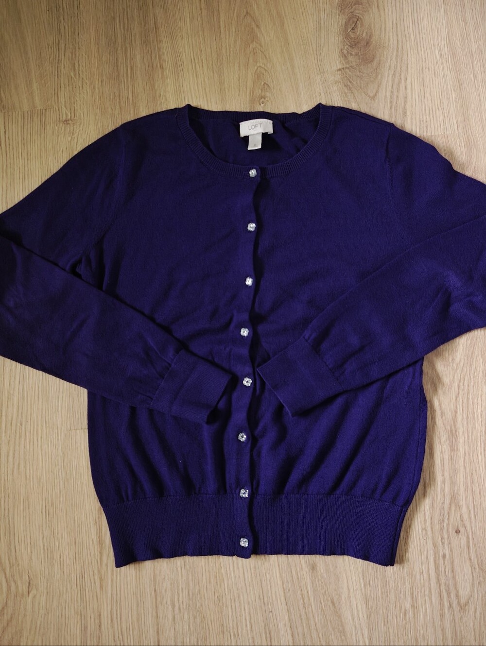 LOFT Deep Purple Button-Front Crewneck Cardigan